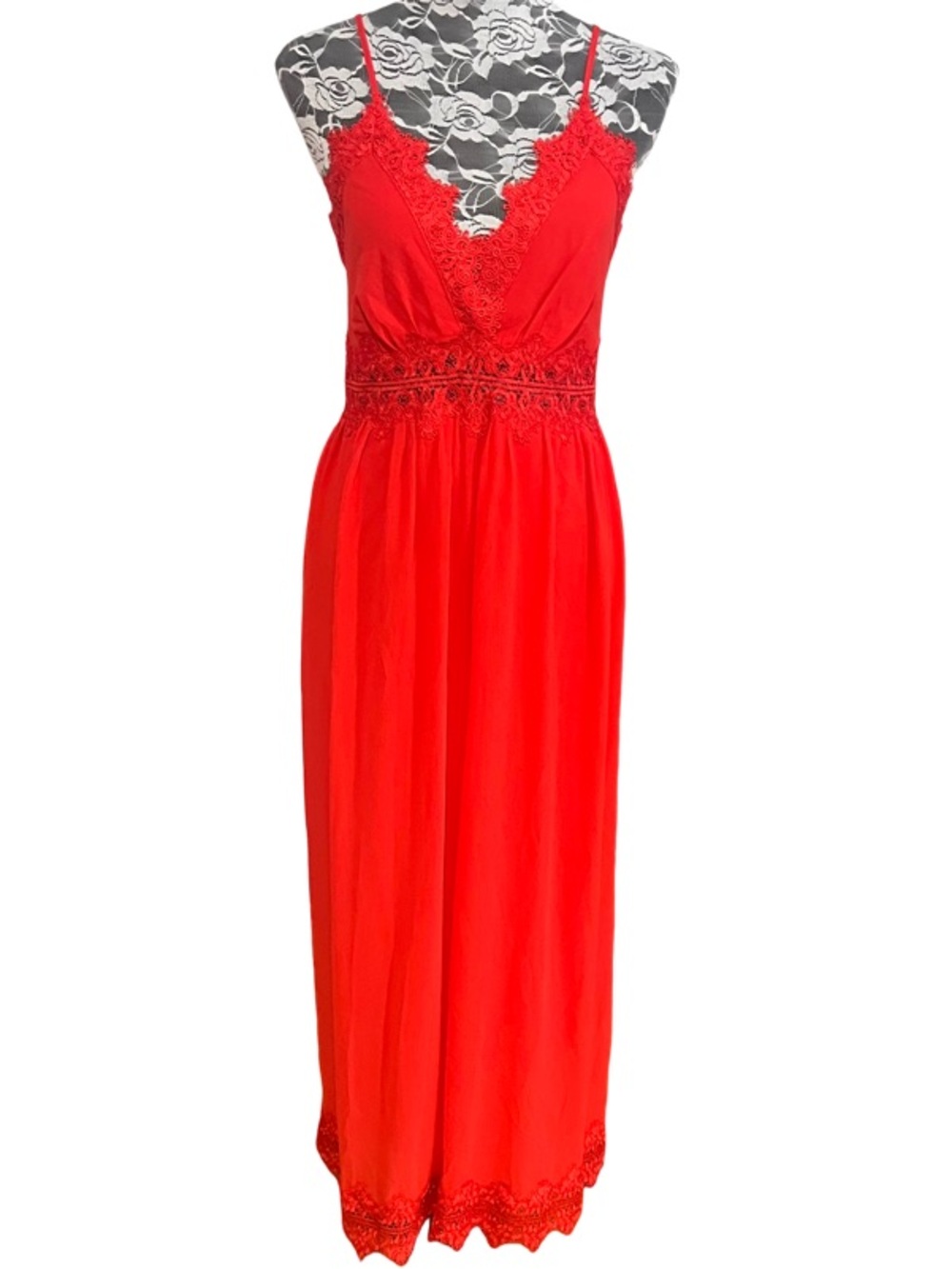Lulus Red Lace-Trim Open Back Romper Size S